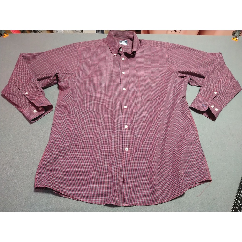 IZOD Button Down Shirt Men 16 32/33 Red Plaid Long Sleeve Preppy College Work